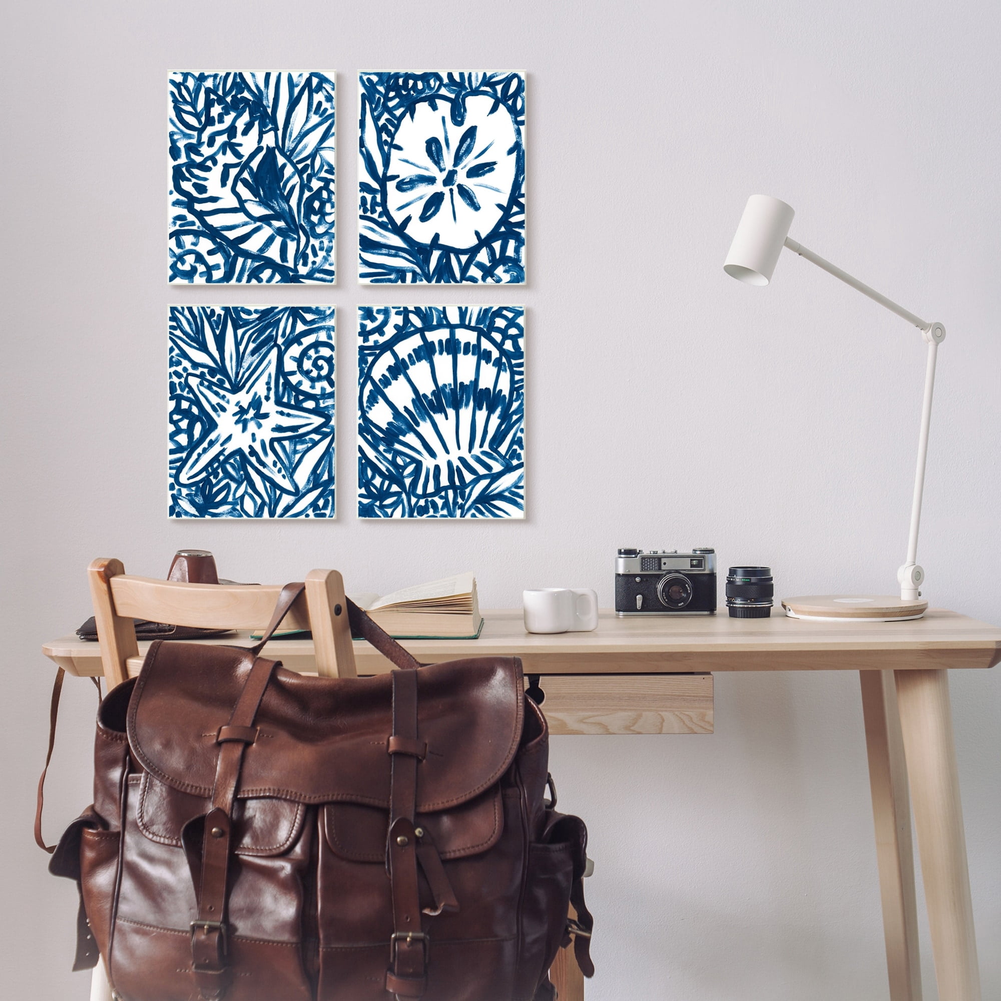 Stupell Industries Nautical Blue Seashell Starfish Sand Dollar Line Drawing Paintings Unframed Art Print Wall Art Set of 4, 10x15, by June Erica Vess