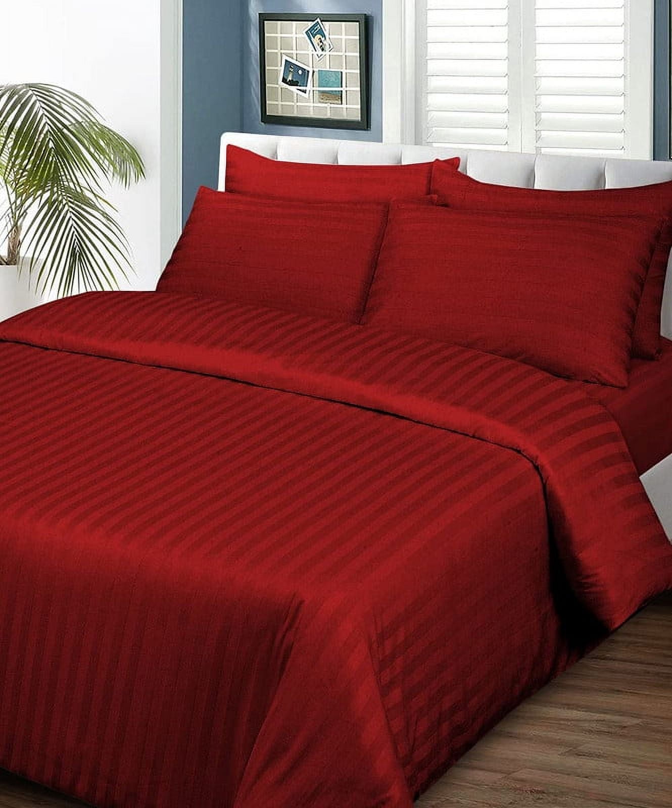 Super Soft & Luxury Duvet Cover Set 5 Piece -600 Thread Count, 1 Duvet Cover with Zipper Closure & 4 Pillow Cover, 100% Egyptian Cotton Comforter Cover-Burgundy Stripe, Full Size