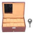 thumbnail image 2 of Caja de almacenamiento de joyas de doble capa de cuero sintético, organizador de collares y relojes con llave, 2 of 14