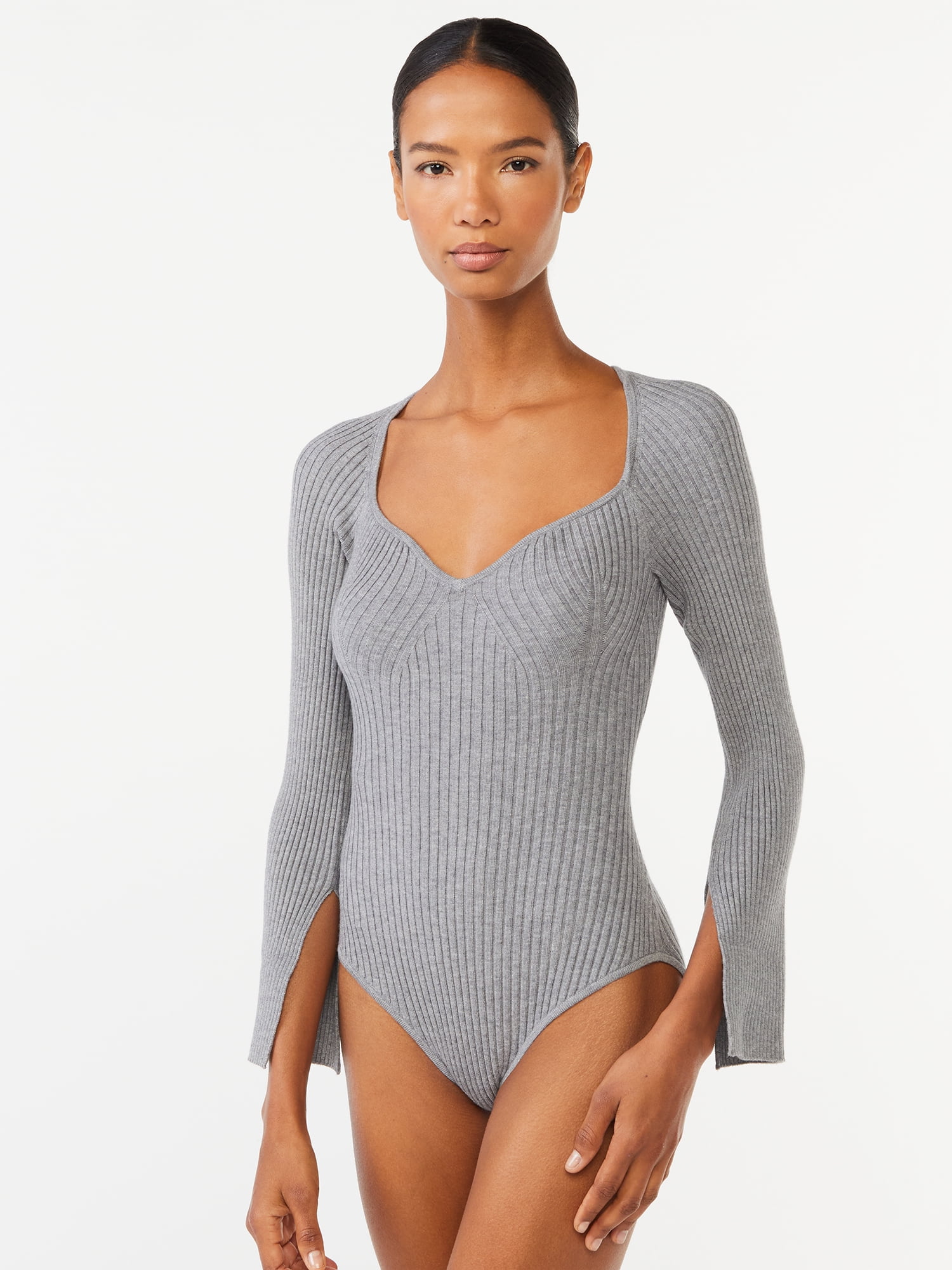 Scoop Women's Ribbed Bodysuit with Long Sleeves 