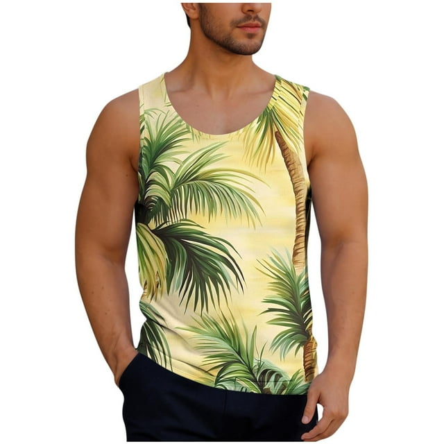 Camisas de Suéter para Hombre, Moda Casual Impresión Cuello Redondo sin Mangas Tanque Deportivo para el Verano Y Al Aire Libre