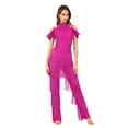 thumbnail image 2 of inlzdz Sparkly Rhinestones Tassels Jumpsuit For Women Dance Leotard Latin Jazz Party Dancing Clothes Hot Pink M, 2 of 4
