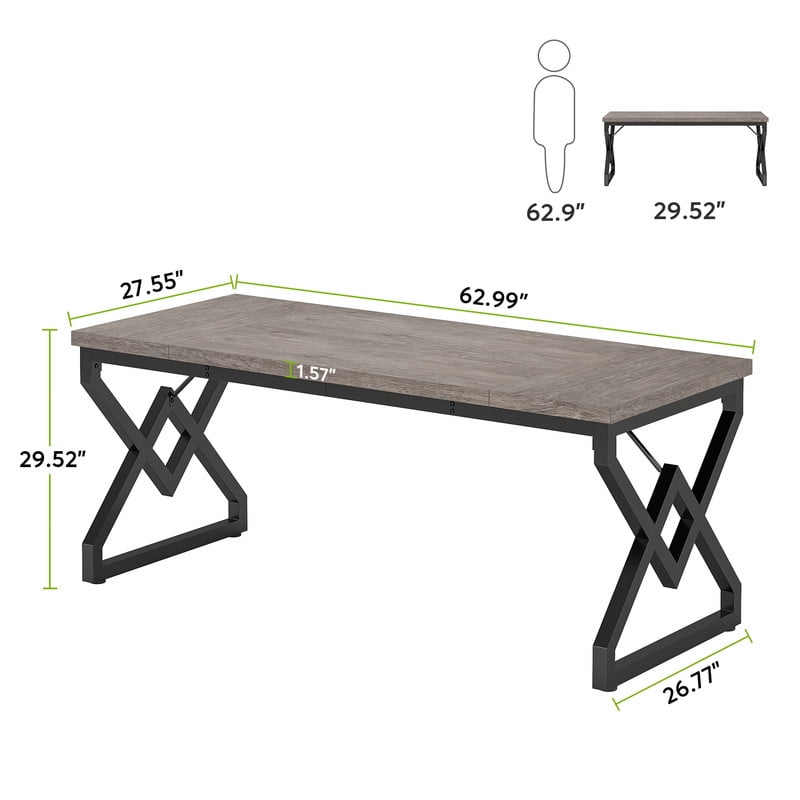 Tribesigns 63 Inch Computer Desk, Large Executive Desk with Thicker Frame, Modern Simple Computer Desk for Home Office, Gray