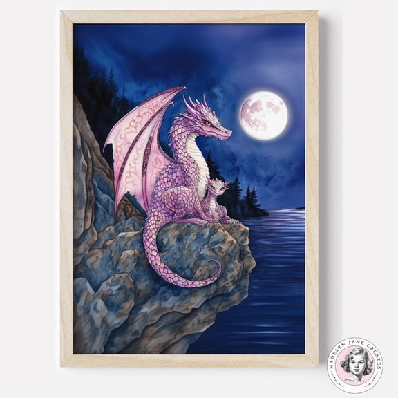 Dragon Nursery Wall Art, Dragon Nursery Decor, Purple Dragon, Fairytale Art, Kids Room Decor, Nursery Wall Art Girl, Mom And Baby Gifts