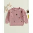 thumbnail image 4 of Toddler Baby Boy Girl Sweaters 0 3 6 9 12 18 24 Months 2T 3T Carrot Pattern Long Sleeve Round Neck Ribbed Chunky Knit Jumper Tops, 4 of 9