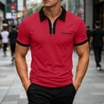 thumbnail image 2 of Men's Quarter Zip Shirts Short Sleeve Lapel Color Block T Shirt Summer Casual Fashion Tops With Flat Pocket (M, Wine), 2 of 9