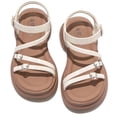 thumbnail image 2 of Spazoro Girls' Strappy Platform Sandals, Open Toe Cute Decor Non-Slip Thick Sole Adjustable Buckle Casual Summer Shoes for Kids Beige, 2 of 8