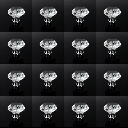 Fluted Crystal Ball Cabinet Knob (16 Pcs Crystal Glass Cabinet Knobs 40mm Diamond Shape Drawer Kitchen Cabinets Dresser Cupboard Clear Wardrobe Pulls)