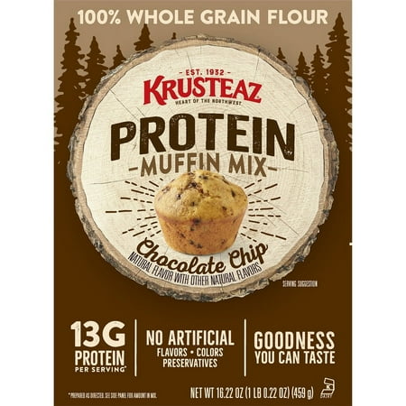 Krusteaz Protein Chocolate Chip Muffin Mix, 16.22 oz Box