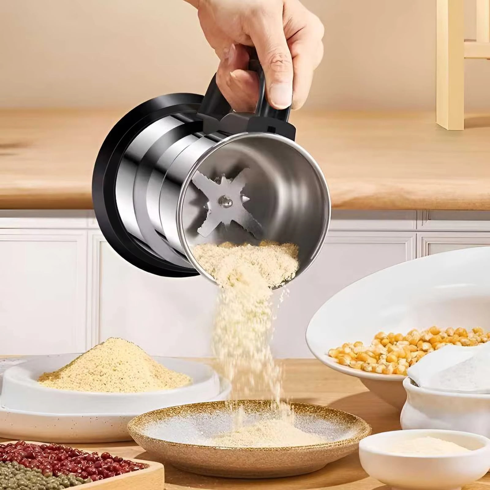 Electric Spice Grinder, High-Speed Coffee Bean Grinder for Spices, Herbs, and Nuts, Stainless Steel Mill Machine for Superfine Powders, Multifunctional Kitchen Grain Grinder White
