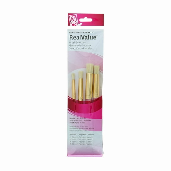 Princeton Brush Real Value 4-Brush Bristle Brush Set, Stencil 2, 4, 6, 8