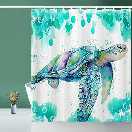 

Shower Curtain Fabric Shower Curtain Liner Green Turtle Shower Stall Curtain with 12 Hooks for Home Hotel Machine Washable Curtain Waterproof Bathroom Shower Curtain (72 X 72 )