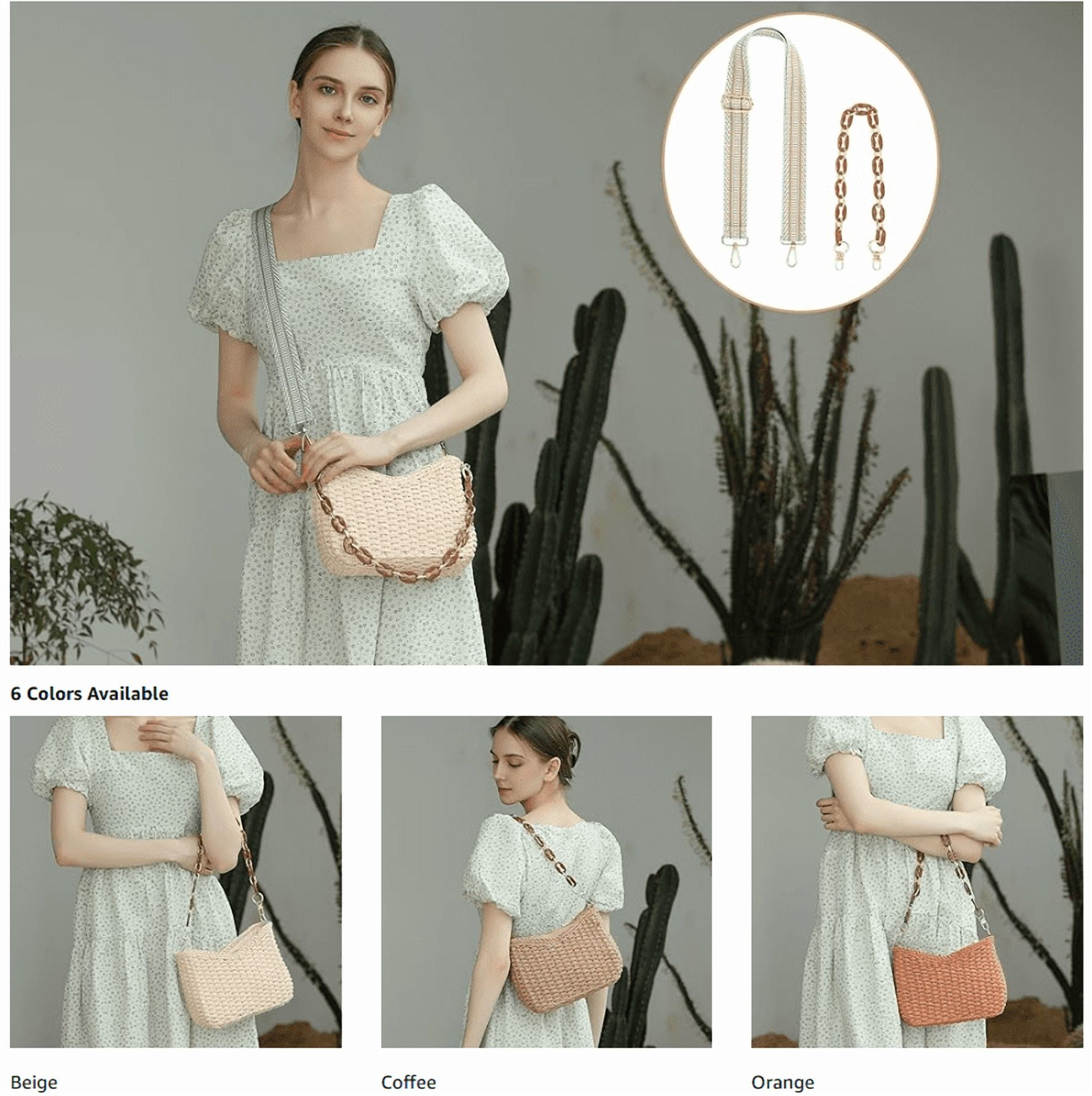 Small Handmade Straw Pocketbook Crossbody Bag for Women, Summer Chic Woven Handbag Shoulder Purse with Chain
