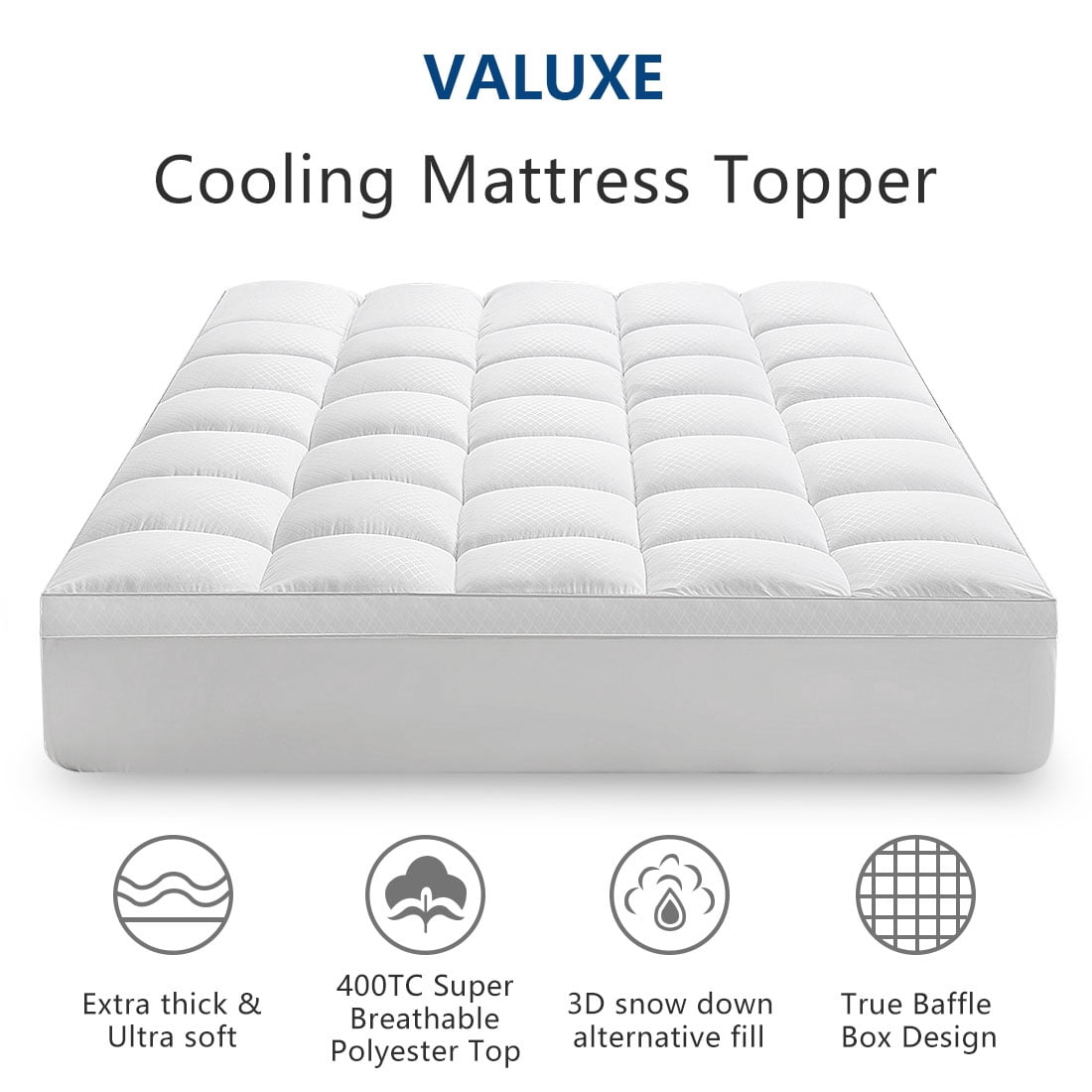 Mattress Topper Full Size Extra Thick Pillow Top Mattress Pad Cover for Back Pain Relief Cooling & Breathable Bed Topper