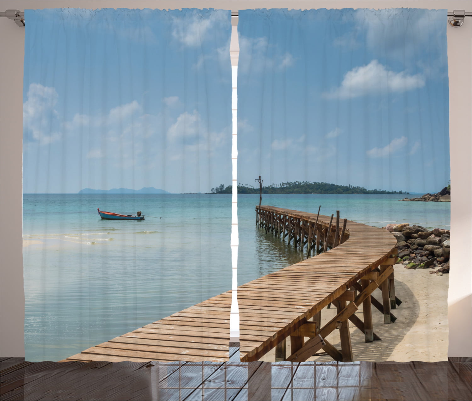 Over Water Wooden Jetty Maldives 3D Blockout Photo Printing Curtains Drap Fabric 