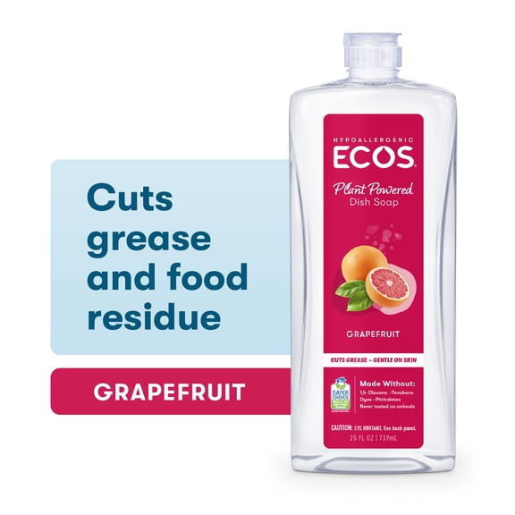 ECOS Hypoallergenic Dish Soap, Grapefruit, 25 Fl Oz