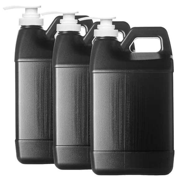 Plastic 1 Gallon Jug w/ Push Pump Black, F-Style, 38/400, HDPE, (128oz) 3 Pack