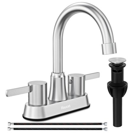 Bathroom Faucets Bathroom Faucet 3 Hole Bathroom Sink Faucet Faucet for Bathroom Sink 4 Inch 2 Handle Centerset Lead-Free with Copper Pop Up Drain (Brushed Nickel)
