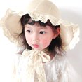 thumbnail image 3 of Pudcoco Toddlers Straw Hat Lace Decoration Outdoor Sun Protection Bucket Cap, 3 of 6