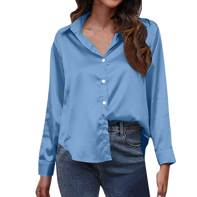 FAIWAD Womens Button Down Shirts Long Sleeve Dress Shirts Flowy Collared Work Office Business Blouses Chiffon Tops
