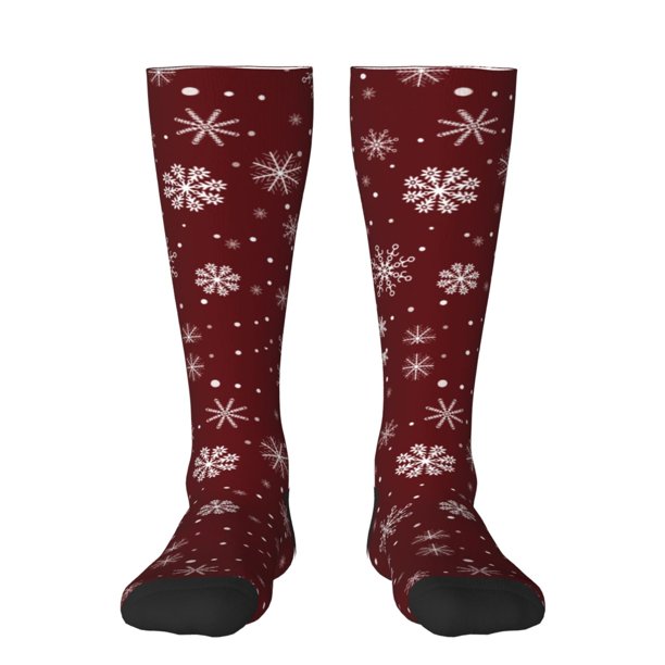 Fotbe Romantic white snowflakes Calcetas Divertidas Estampadas para Hombre y Mujer, Calcetas de Algodón hasta la Rodilla para Caminar, Correr, Enfermería y Embarazo