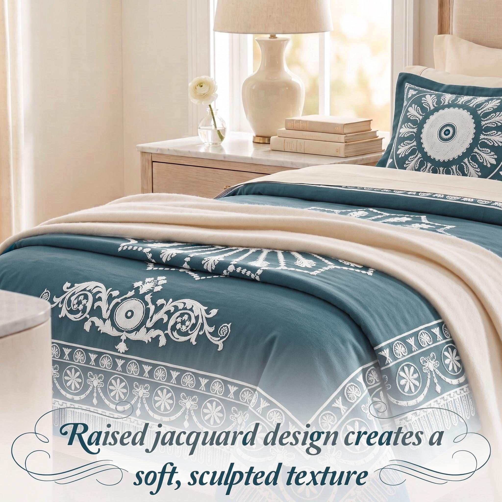 Superior Cotton Blend Woven Jacquard Vintage Medallion Bedspread Set 3-Pieces, King, Cerulean Blue