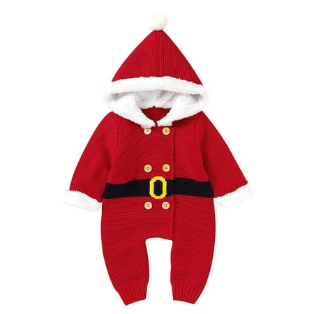 

AIMAOMI Boy Girl Christmas Knitted Sweater Baby Winter Warm Hooded Jumpsuit Romper Cotton 1 Piece Xmas Outfits Clothes H