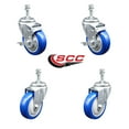 thumbnail image 2 of 4 Inch Blue Polyurethane Wheel Swivel 3/8 Inch Threaded Stem Caster Set 2 Brake, 2 of 2