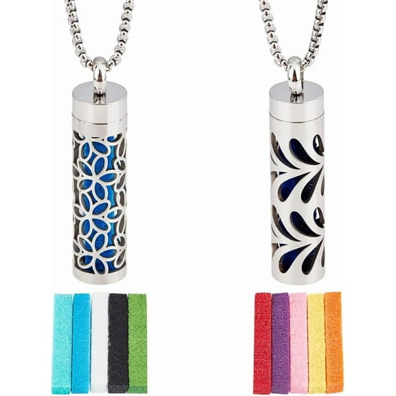 2 Styles Essential Oil Necklace Scent Diffuser Necklace Aromatherapy Pendant with 20 Felt Pad Hollow Flower Stainless Steel Perfume Necklace for Women Gift Christmas Birthday Mixed Color