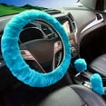 thumbnail image 4 of 3Pcs Plush Car Steering Wheel Cover Set - Non-Slip, for Steering Wheel/Handbrake/Gear, Winter Warmth, Blue, 4 of 6