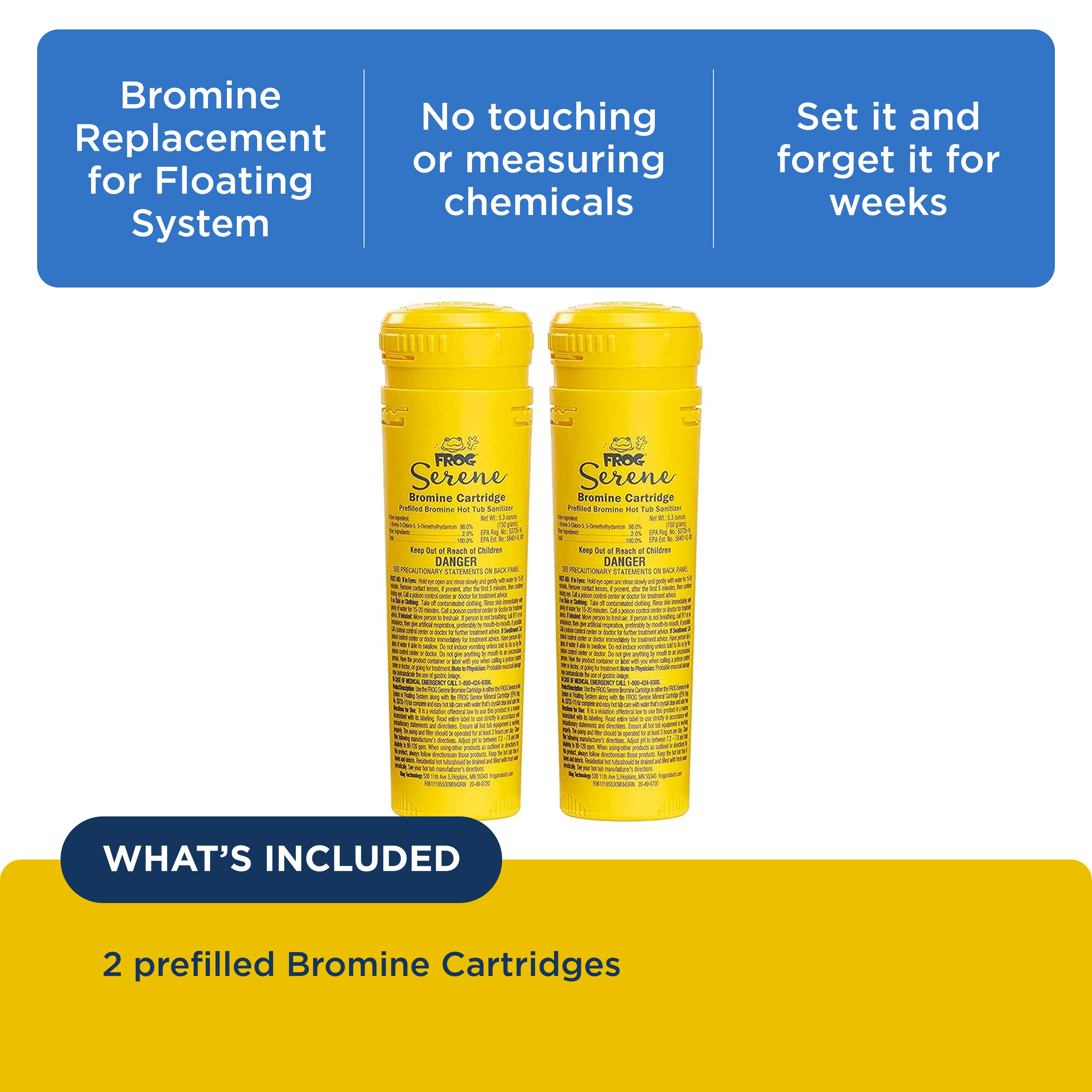 FROG Serene Replacement Bromine Cartridges for Use with Hot Tub FROG Serene Floating Sanitizing System - Prefilled for Quick & Easy Hot Tub Maintenance - 2 Pack