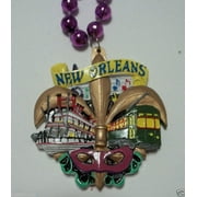 New Orleans Fleur De Lis Streetcar Mardi Gras Necklace Beads Bead