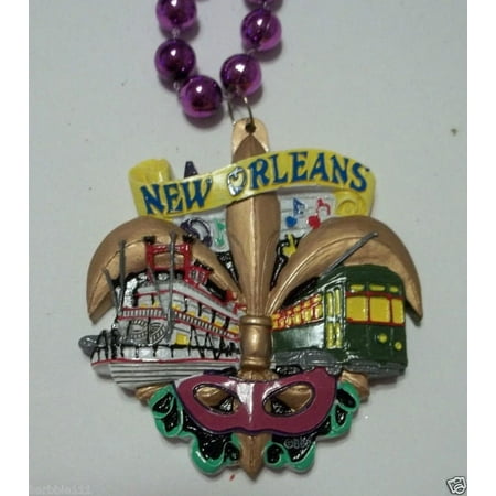 New Orleans Fleur De Lis Streetcar Mardi Gras Necklace Beads Bead