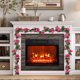 thumbnail image 4 of Guirnalda decorativa colgante de ratán sintético artificial con hojas verdes y rosas artificiales, ideal para colocar sobre la repisa de la chimenea, como centro de mesa o para decorar el, 4 of 7