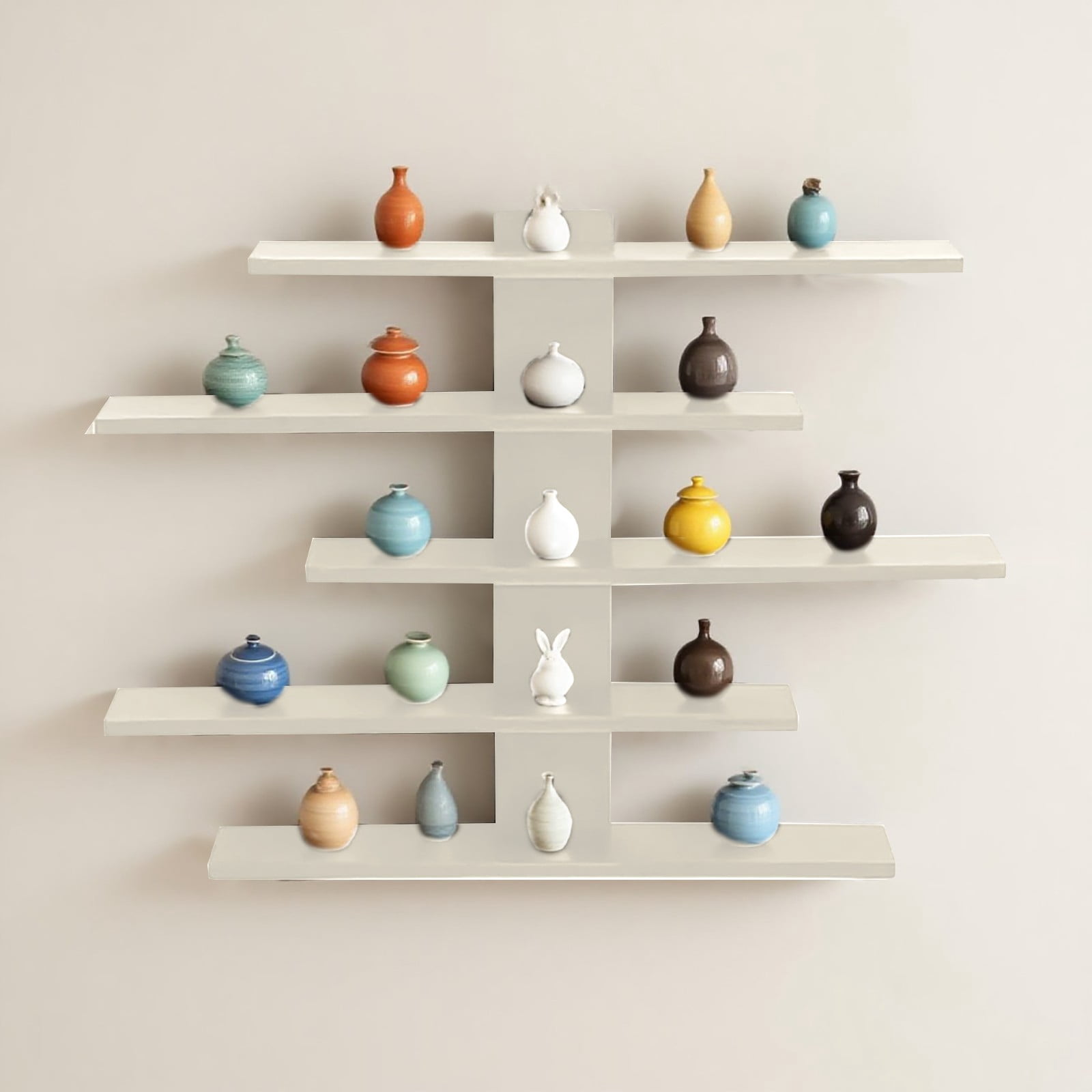 White Geometric Wall Display Shelf Organizer, 1 Count, White Wood, 14.6 x 14.6 Inch, 3 Tier Floating Storage Rack, Modern Decor, for Bedroom Photo