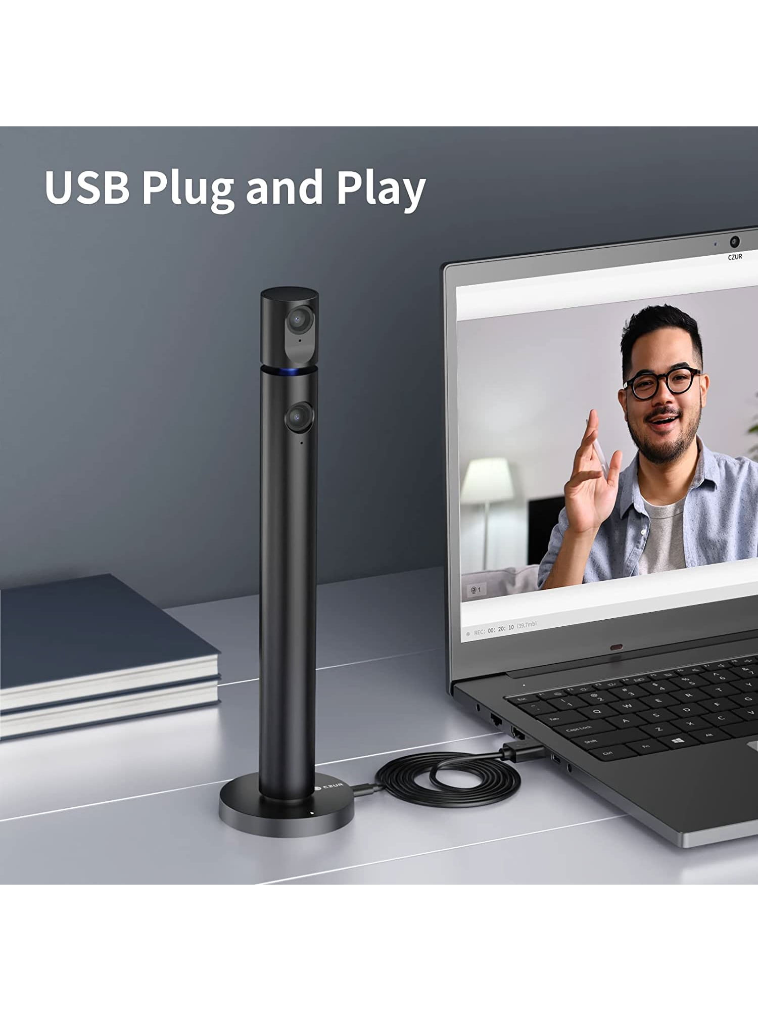 CZUR Halo Streaming No-Mount 1080P Dual Webcam with Microphone, 90 Degree View and Compatible with Skype, Zoom, TikTok, Twitch and FaceTime for Conference, Gaming, Podcast