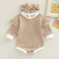 thumbnail image 3 of WIBACKER Newborn Infant Baby Girls Oversized Romper Ruffles Sweater Onesie Headband Coming Home Outfit Clothes, 3 of 7