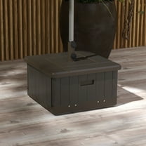 Outsunny 3-in-1 Outdoor Umbrella Base with Wheels and Handles, Coffee End Table, Flower Box Planter with Hole, 175 lbs. Capacity, Brown