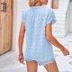 thumbnail image 2 of Camiseta de mujer con cuello en V y detalle de pompones de gasa: prenda informal de verano, corte favorecedor, lavable a máquina., 2 of 6