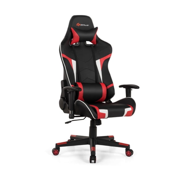 Furnibear Reclining Swivel Massage Gaming Chair with Lumbar Support, 330 lbs Capacity, Red - for Living Room, Bedroom and Home Office