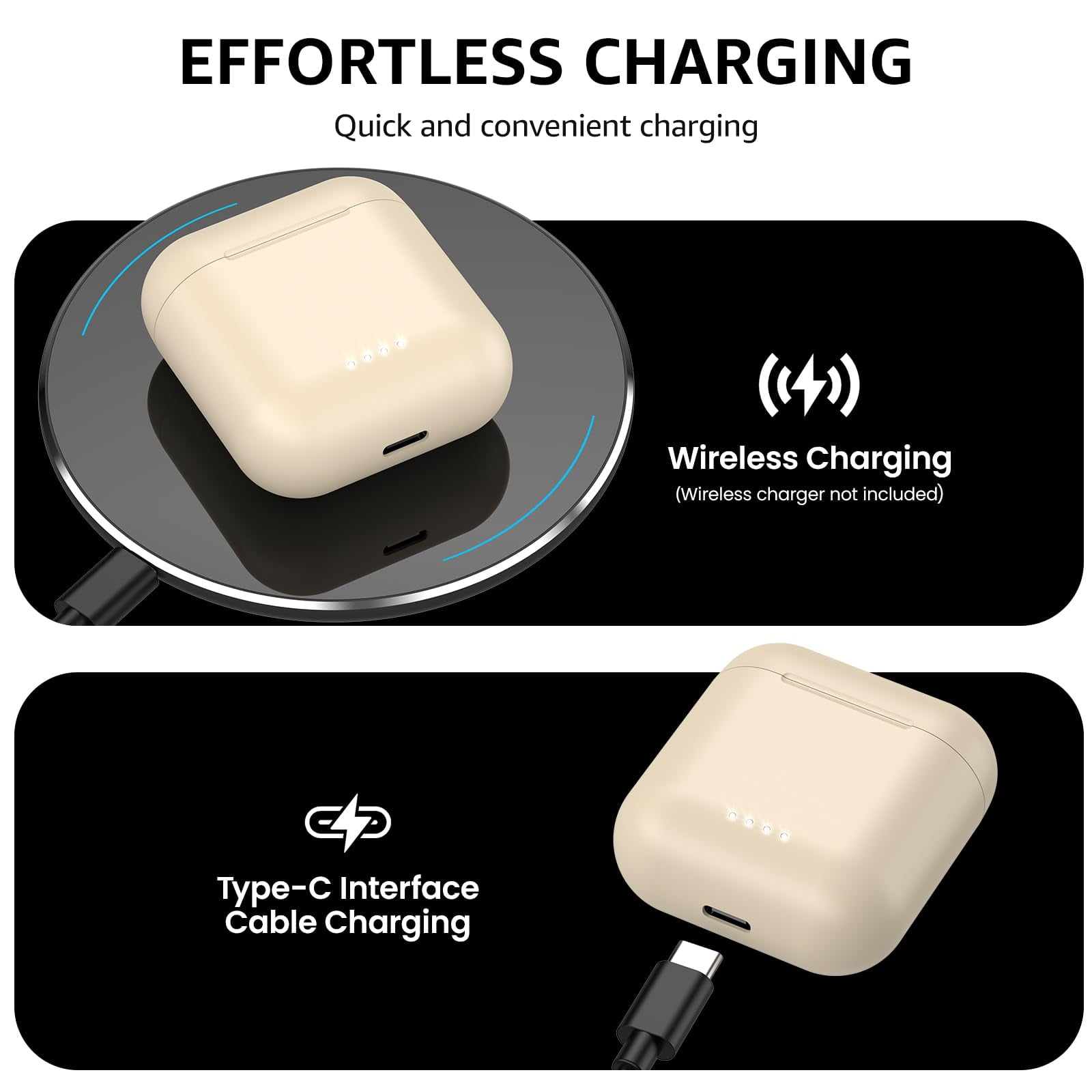 TOZO T6 Earbuds Bluetooth Headphones Bluetooth, 50H, AI Chat/Translation/Clear Mics, Stereo Bass, Wireless Charging, App-32EQ, IPX8 Waterproof Headphones, Champagne