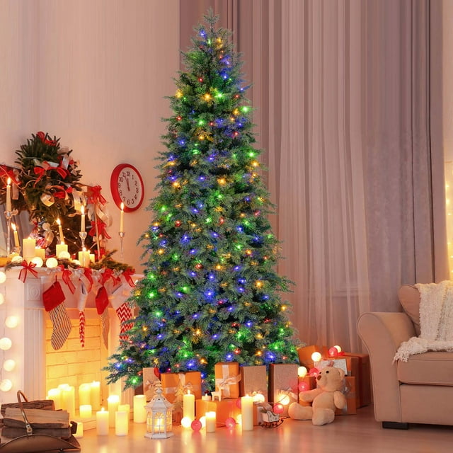 Costway Árbol de Navidad artificial de 225 cm con puntas de ramas de PVC 1019 PE y soporte de metal plegable