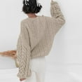 thumbnail image 3 of Womens Cable Knit Sweater Pullover Fall Outfits Crew Neck Long Sleeve Loose Fit Textured Pattern Soft Chunky Knitwear Top Khaki XL, 3 of 3