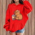 thumbnail image 2 of Teen Girls Hoodies Sweatshirts Cute Capybara Print Pullover Long Sleeve Pocket Hooded Sweatshirt Kids Winter Fall Casual Clothes Red Size 13-14T, 2 of 4