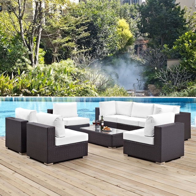 Modway Convene Sectionnel de Mobilier de Patio Extérieur 8 Pcs, Blanc