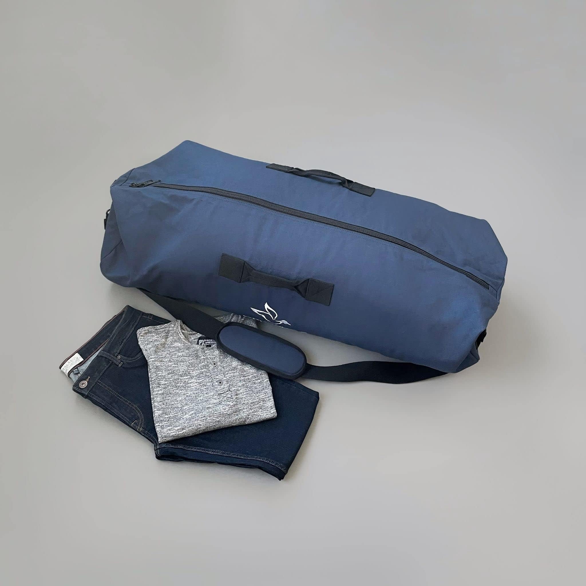 WHITEDUCK HOPLITE Heavy Duty Military Canvas Duffel Bag, Military & Army Cargo Style, Foldable Tactical Outdoor Bag Duffle bag- Outdoors, Travel, Storage (Blue, Medium 21" x 36")