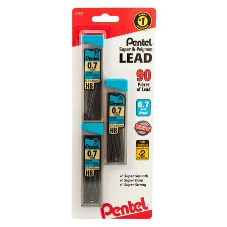 UPC: 0072512076378 | Pentel Super Hi-Polymer Lead Refill (0.7mm) Medium  HB  30 Pcs/Tube 3-Pk