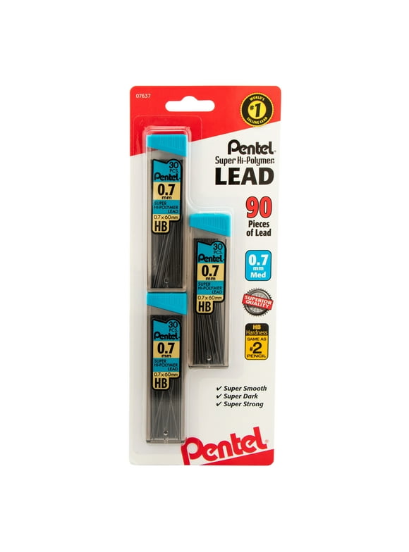 Pentel Super Hi-Polymer Lead Refill (0.7mm) Medium, HB, 30 Pcs/Tube 3 Pack