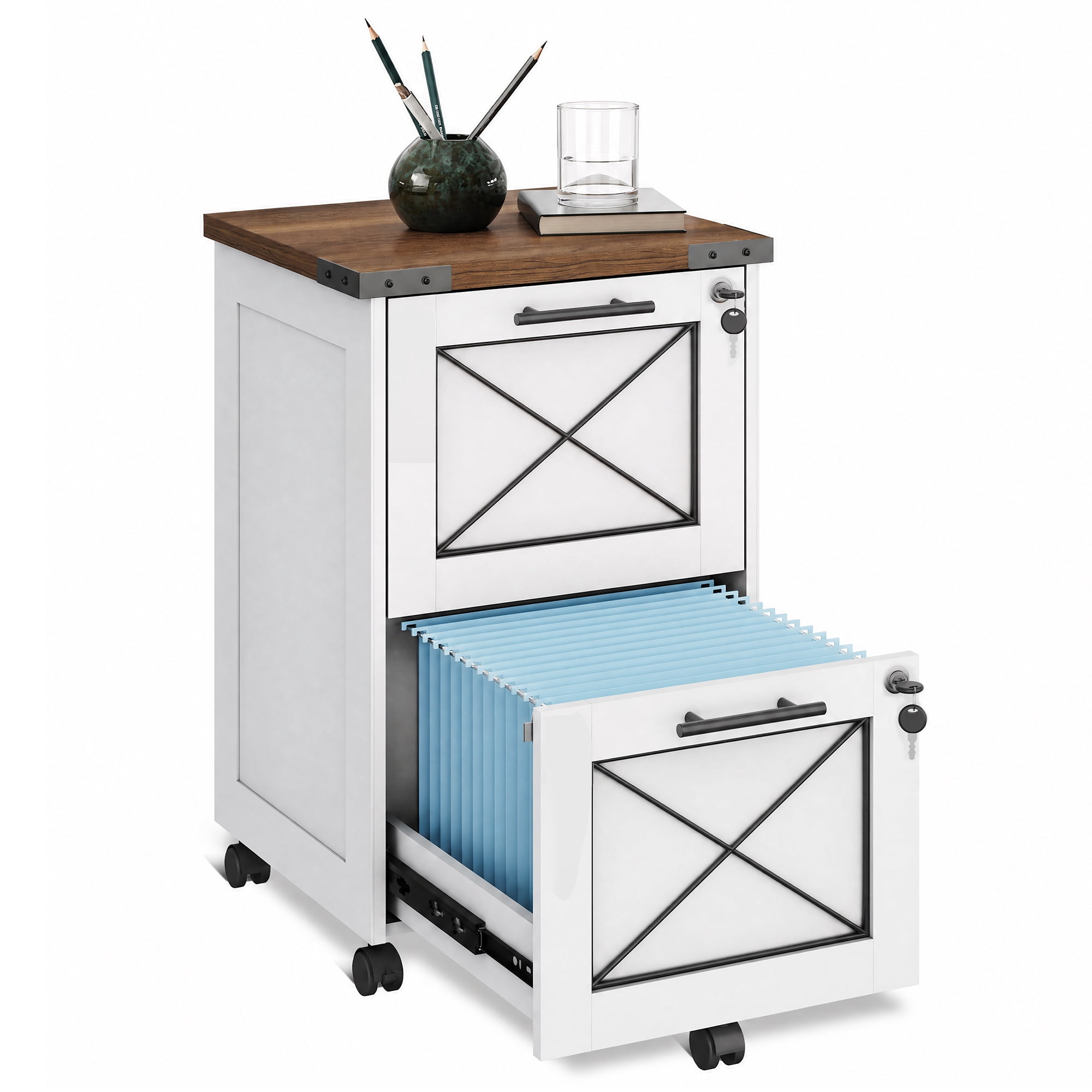GALAXHERO 2 Drawer File Cabinet with Lock, Under Desk Filing Cabinets, Mobile Printer Stand for Home Office, Wood Storage Organizer Fit Letter/A4 Size, White