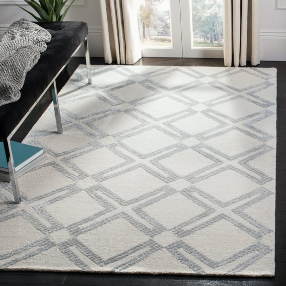 SAFAVIEH Bellagio Edweena Geometric Wool Area Rug, Ivory/Silver, 8' x 10'